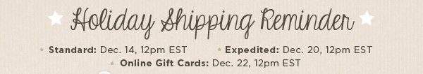 Holiday Shipping Reminder