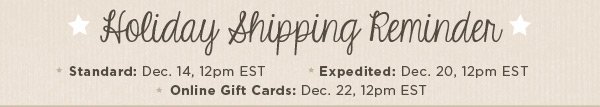 Holiday Shipping Reminder